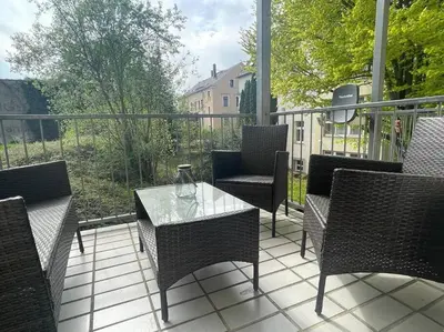 Ein Balkon oder eine Terrasse in der Unterkunft Modernes Apartment in Chemnitz