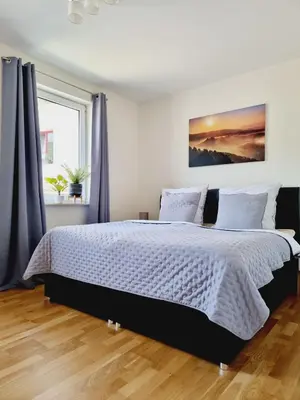 Ein Bett oder Betten in einem Zimmer der Unterkunft Hübsches Design Apartment mit Parkplatz im Zentrum von Königstein