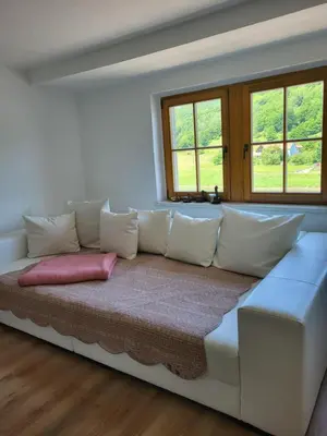 Ein Sitzbereich in der Unterkunft Ferienwohnung Elbblick