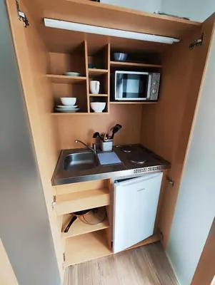 Küche/Küchenzeile in der Unterkunft Ferienwohnung Monteurswohnung Großräschen