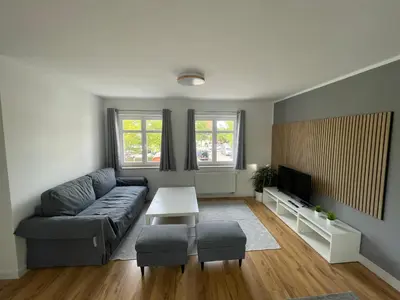 Ein Sitzbereich in der Unterkunft Ferienwohnung-Elbland