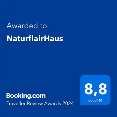 Ein Zertifikat, Auszeichnung, Logo oder anderes Dokument, das in der Unterkunft NaturflairHaus ausgestellt ist