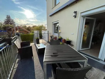 Ein Balkon oder eine Terrasse in der Unterkunft Ferienwohnung Bille