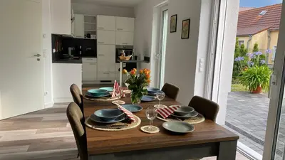 Küche/Küchenzeile in der Unterkunft Ferienhaus Helfert FeWo 1 mit großer Terrasse