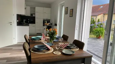 Küche/Küchenzeile in der Unterkunft Ferienhaus Helfert FeWo 1 mit großer Terrasse