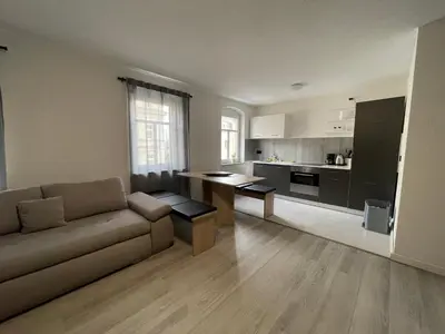 Küche/Küchenzeile in der Unterkunft Apartment Bürgerstraße 47 60q.m