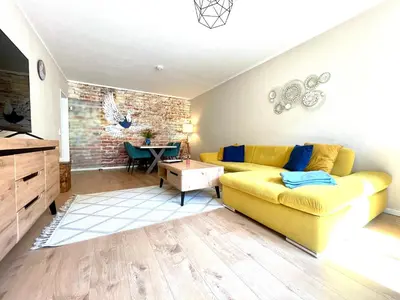 Ein Sitzbereich in der Unterkunft Apartment Uptown im Herzen der Dresdner Neustadt - stilvoll, zentral, top Anbindung
