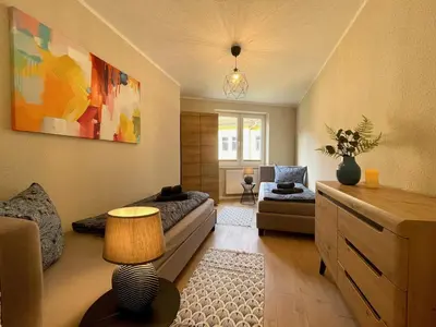 Ein Sitzbereich in der Unterkunft Apartment Uptown im Herzen der Dresdner Neustadt - stilvoll, zentral, top Anbindung