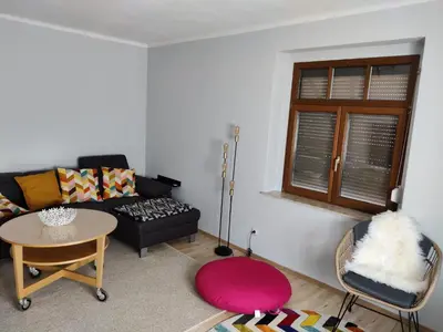 Ein Sitzbereich in der Unterkunft Ferienwohnung Obere Aue