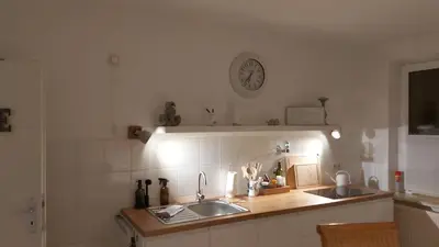 Küche/Küchenzeile in der Unterkunft Gelbes Haus Seenland Ferienwohnungen XL