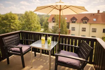Ein Balkon oder eine Terrasse in der Unterkunft Schöne Wohnung in einer ruhiger Umgebung