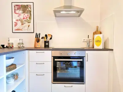 Küche/Küchenzeile in der Unterkunft Fynbos Apartments Deluxe, Balkon, historisch, Parkplatz
