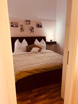 Ein Bett oder Betten in einem Zimmer der Unterkunft Stylische Altbauwohnung Dresden Striesen ruhig und zentral