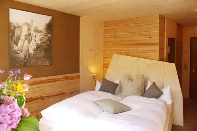 Ein Bett oder Betten in einem Zimmer der Unterkunft Bio-Hotel Helvetia