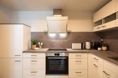 Küche/Küchenzeile in der Unterkunft Innenstadt-Apartments Klinik Friedrichstadt