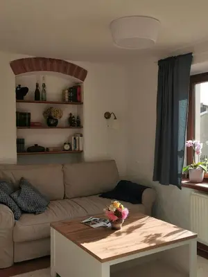 Ein Sitzbereich in der Unterkunft Zur alten Schnitzerei