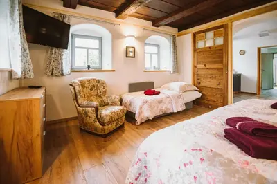 Ein Bett oder Betten in einem Zimmer der Unterkunft Ferienhaus am Hörnchen