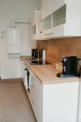 Küche/Küchenzeile in der Unterkunft Ferienwohnung Elbzauber für 6 l Parkplatz l Balkon