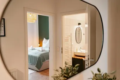 Ein Bett oder Betten in einem Zimmer der Unterkunft Ferienwohnung Elbzauber für 6 l Parkplatz l Balkon