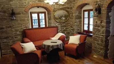 Ein Sitzbereich in der Unterkunft Apartment Grubenhaus20