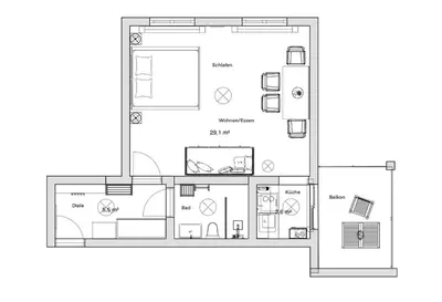 Grundriss der Unterkunft PINEAPPLE APARTMENTS - Studio-Apartment am Zwinger