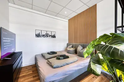 Ein Bett oder Betten in einem Zimmer der Unterkunft Dresden City Apartment, zentral & ruhig