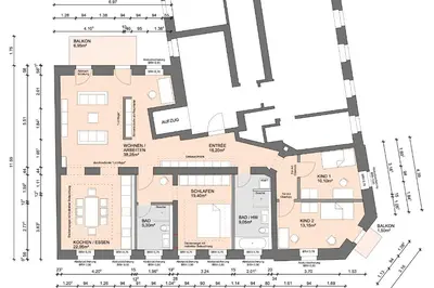 Grundriss der Unterkunft EDLER WOHNRAUM Schloßteich-Suite 3 SZ mit zwei Balkonen, Kaffeevollautomat, Kamin, Klima, Lift & zwei Parkplätzen