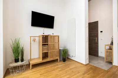 TV/Unterhaltungsangebot in der Unterkunft mayhome - das STRANDLOFT schönes Studioapartment mit Balkon, Küche und Tiefgarage - Sauna und Fitness direkt nebenan