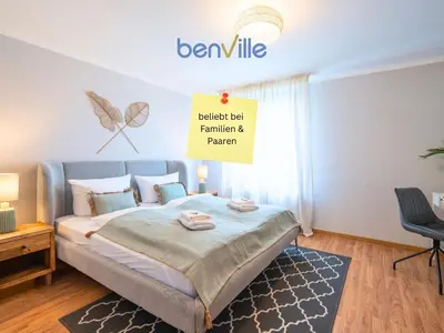 Ein Bett oder Betten in einem Zimmer der Unterkunft Benville BV09 - Terrasse & Tiefgarage inklusive - ruhige Lage - Altstadt 5 Autominuten