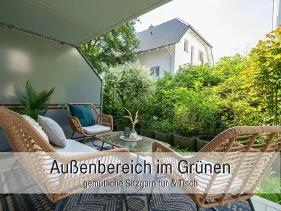 Ein Garten an der Unterkunft Benville BV09 - Terrasse & Tiefgarage inklusive - ruhige Lage - Altstadt 5 Autominuten
