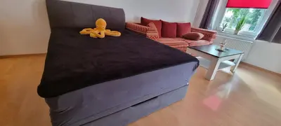 Ein Sitzbereich in der Unterkunft Zeisigwaldstube