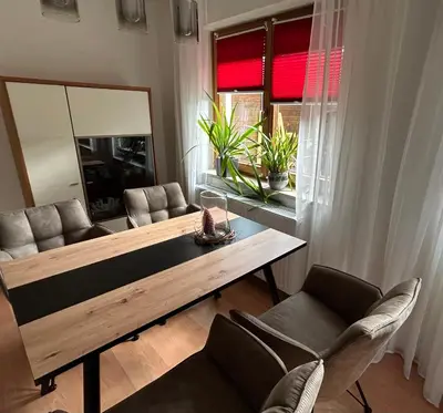 Ein Sitzbereich in der Unterkunft Ferienwohnung Am Kiessee Birkwitz