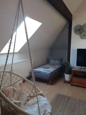 Ein Bett oder Betten in einem Zimmer der Unterkunft Gästewohnung mit Fernblick
