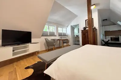 Küche/Küchenzeile in der Unterkunft Buschschänke Lomnitz - Appartements
