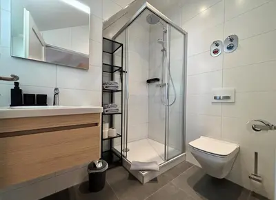 Ein Badezimmer in der Unterkunft Buschschänke Lomnitz - Appartements