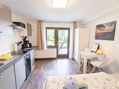 Küche/Küchenzeile in der Unterkunft B1 - Urlaubsmagie - Einzimmerwohnung direkt am Wanderweg