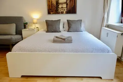 Ein Bett oder Betten in einem Zimmer der Unterkunft Cozy Apartment in Dresden Neustadt