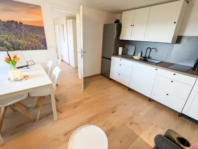 Küche/Küchenzeile in der Unterkunft B5 Urlaubsmagie Gemütliche Wohnung inmitten der Sächsischen Schweiz