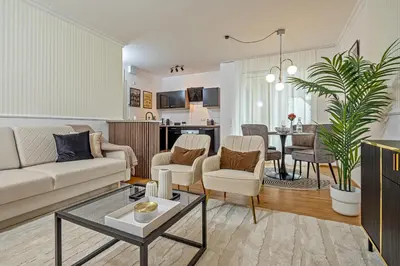 Ein Sitzbereich in der Unterkunft Ruhige 5 Sterne Wohnung Nähe Altstadt