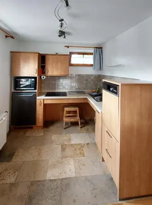 Küche/Küchenzeile in der Unterkunft Lotterhof Ferienhaus Gartenhaus