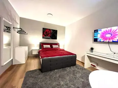 Ein Bett oder Betten in einem Zimmer der Unterkunft Studio am Waldschlösschen mit Küche und Netflix