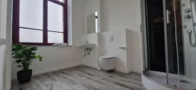Ein Badezimmer in der Unterkunft Ausblick Freital 3