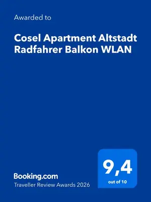 Ein Zertifikat, Auszeichnung, Logo oder anderes Dokument, das in der Unterkunft Cosel Apartment Altstadt Radfahrer Balkon WLAN ausgestellt ist