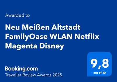Ein Zertifikat, Auszeichnung, Logo oder anderes Dokument, das in der Unterkunft Neu Meißen Altstadt FamilyOase WLAN Netflix Magenta Disney ausgestellt ist