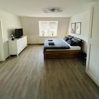 Ein Bett oder Betten in einem Zimmer der Unterkunft Modernes Cityapartment nähe Schloss Pillnitz