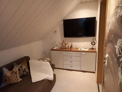 TV/Unterhaltungsangebot in der Unterkunft Gemütliche Ferienwohnung bis 5 Personen nahe Seiffen mit Garten,Grill und Kachelofen