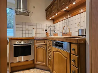 Küche/Küchenzeile in der Unterkunft gemütliche Ferienwohnung Schwarzmühle