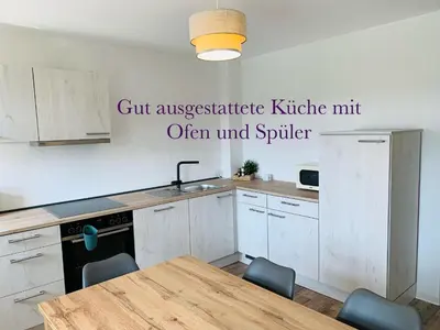 Küche/Küchenzeile in der Unterkunft Am Schloss Wolkenstein, 86m2, 3BR, Babybett, Office