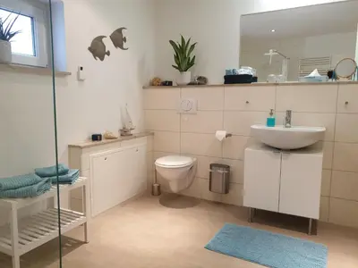 Ein Badezimmer in der Unterkunft Ferienhof Elbauenblick