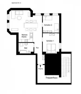 Grundriss der Unterkunft Apartment in Grimma mit 2 Schlafzimmer